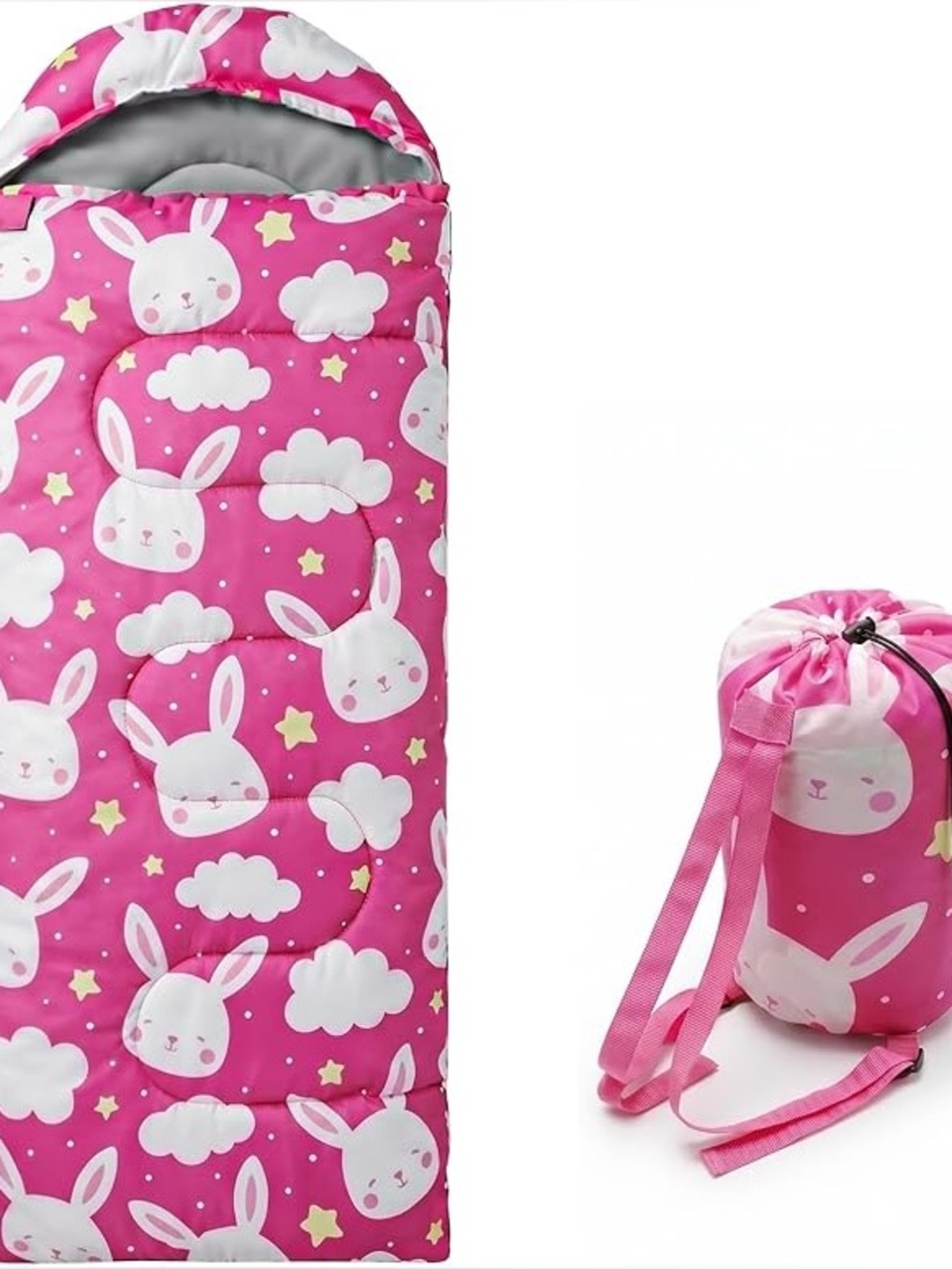 Kids Pink Bunny Sleeping Bag with Carry Sack